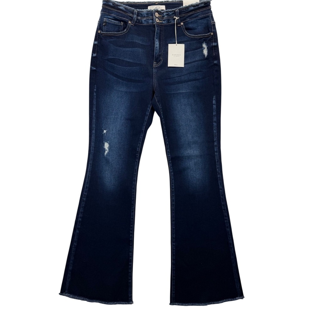 Kancan High Rise Flare Jeans Women's - XL - Dark Wash Distressed - NWT